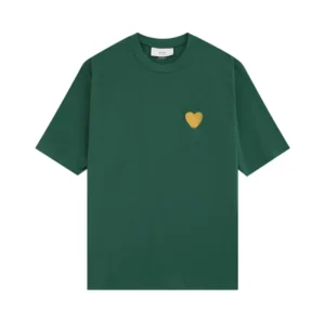 CDG PLAY GOLD HEART LOGO GREEN T-SHIRT