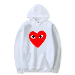 CDG Red Heart Hoodie White