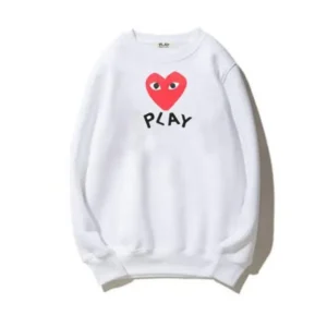 CDG PLAY RED HEART LOGO WHITE SWEATSHIRT