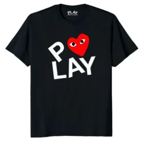 CDG PLAY RED HEART SCREEN PRINT BLACK TEE