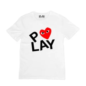 CDG PLAY RED HEART SCREEN PRINT WHITE TEE