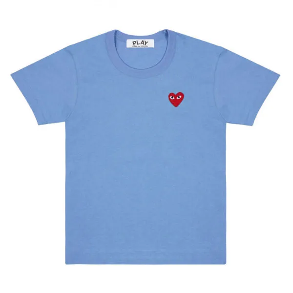 CDG PLAY BASIC RED EMBLEM HEART BLUE SHIRT