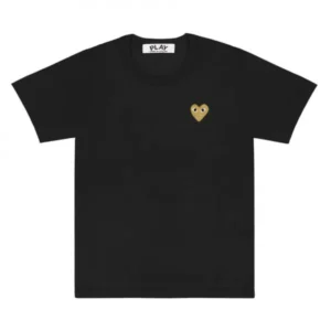 CDG PLAY GOLD HEART LOGO BLACK T-SHIRT