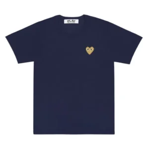 CDG PLAY GOLD HEART LOGO BLUE T-SHIRT