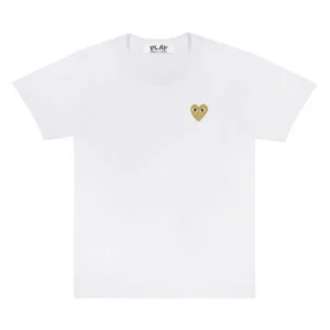 CDG PLAY GOLD HEART LOGO WHITE SHIRT