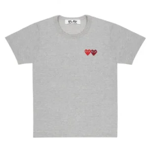 CDG PLAY TWO EMBLEMS GREY T-SHIRT