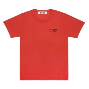 CDG TWO HEART EMBLEMS RED T-SHIRT