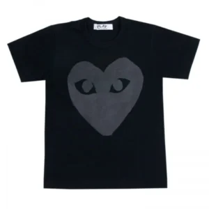 CDG GREY HEART SCREEN PRINT T-SHIRT BLACK