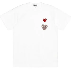 CDG PLAY DOUBLE HEARTS WHITE TEE